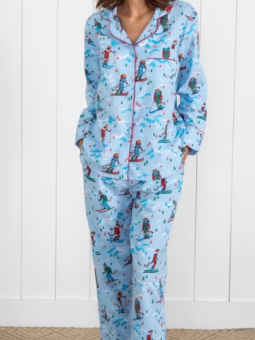 Printfresh lightweight flannel Light Blue Ski Print Women's Pajama Set